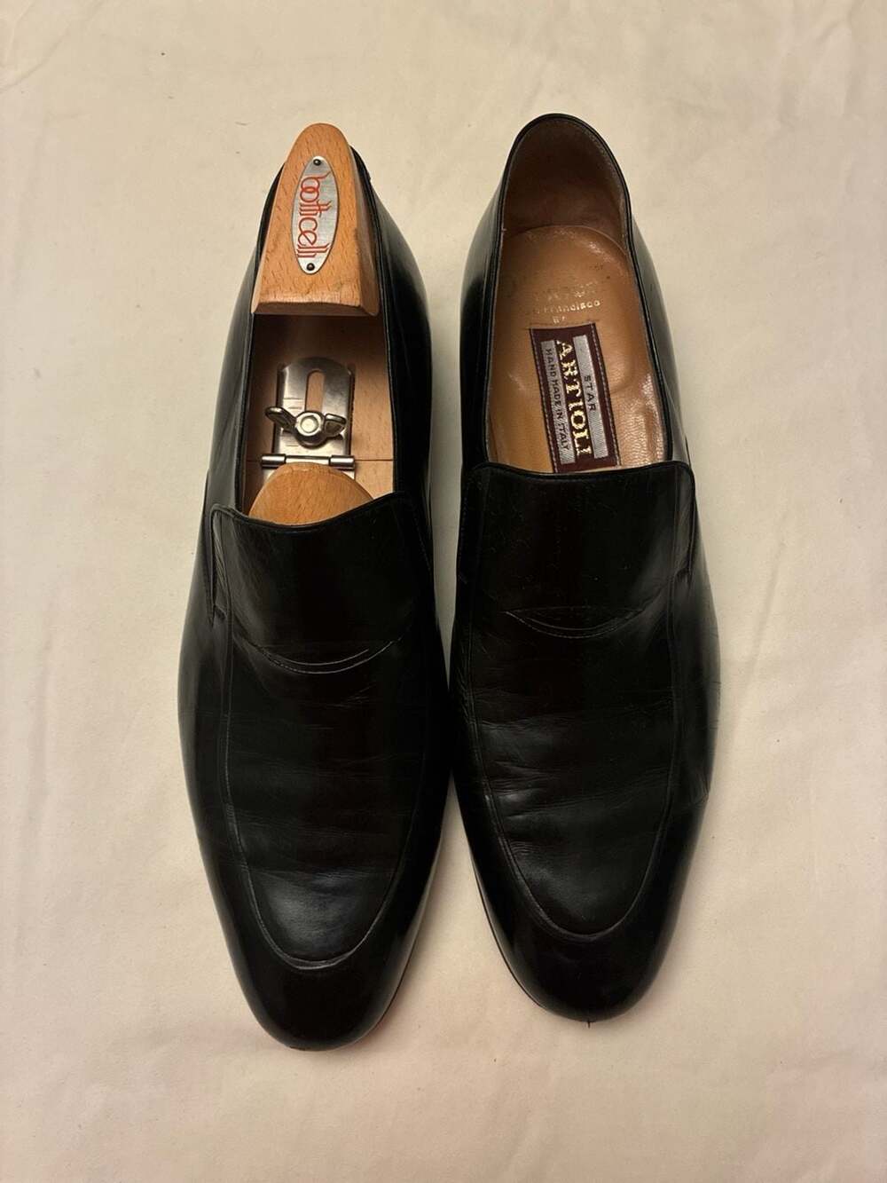 Vintage Star Artioli Hand Made in Italy Black Leather Loafers Size 7.5